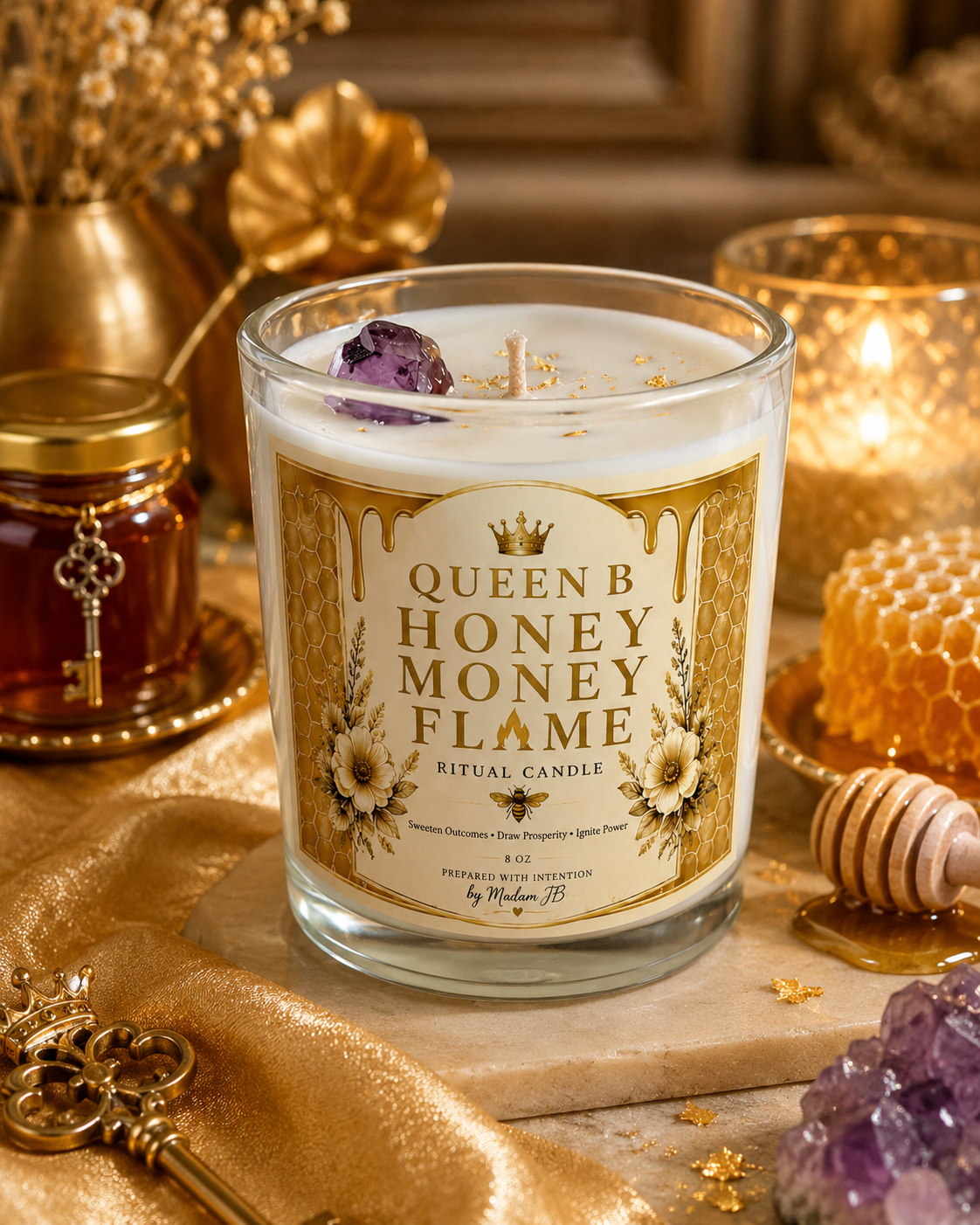 QUEEN B HONEY MONEY FLAME Ritual Candle